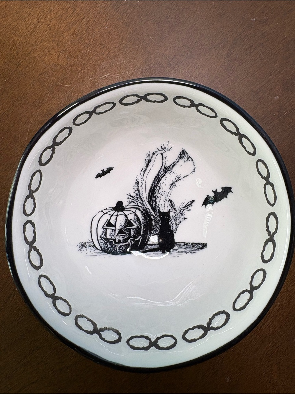 Black & White Halloween Pumpkin and Cat Serving Bowl
